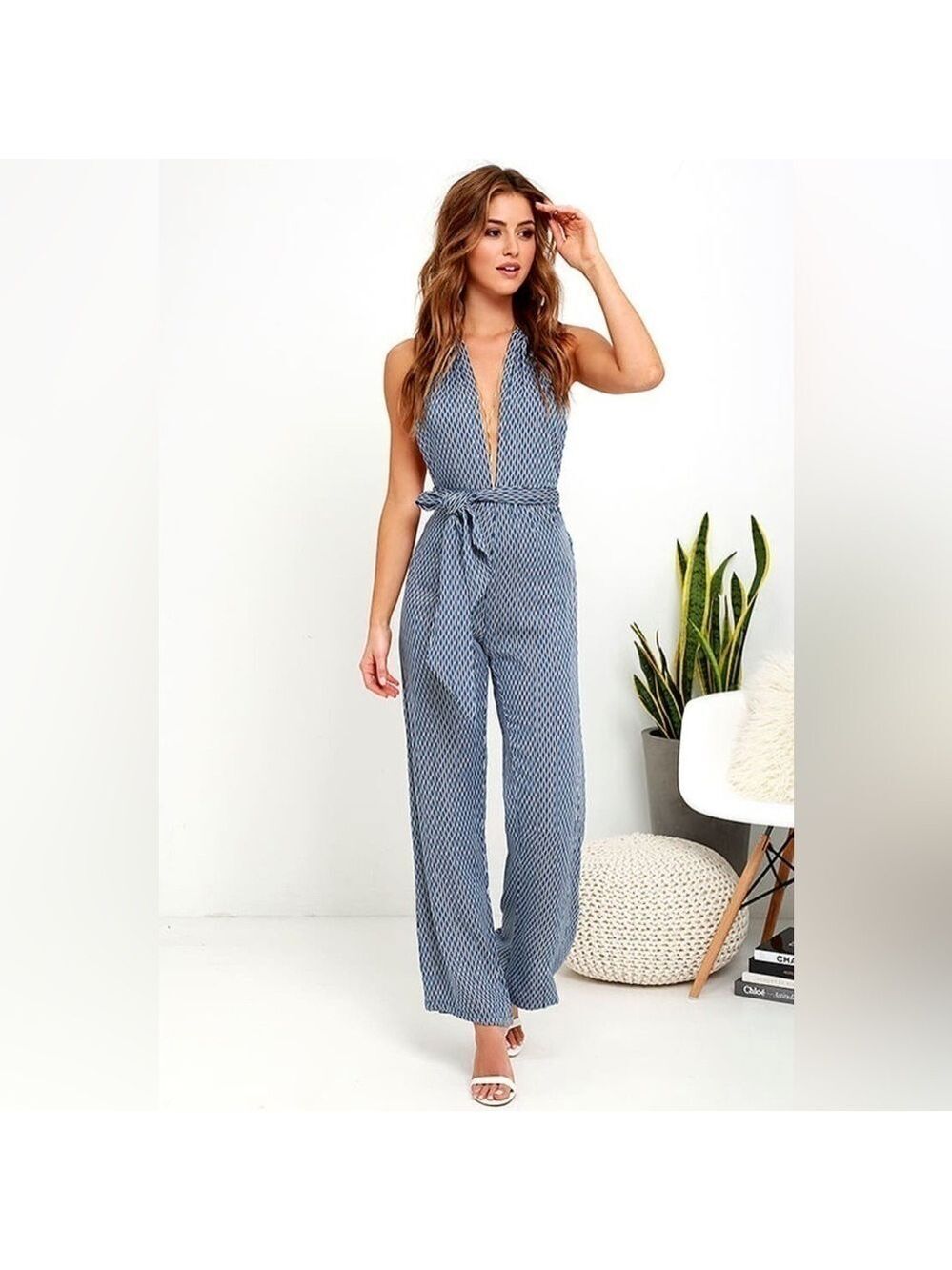Faithfull the Brand Lola Blue Print Jumpsuit in Size Small